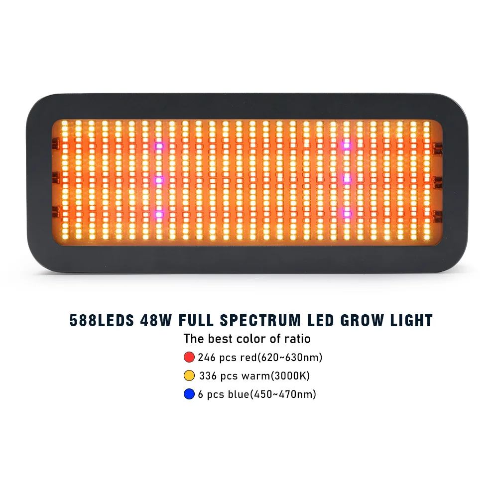 Derlights 300W Full Spectrum Led Grow Light Panel Three Display Modes Red Blue Warm Spectrum Adjustable