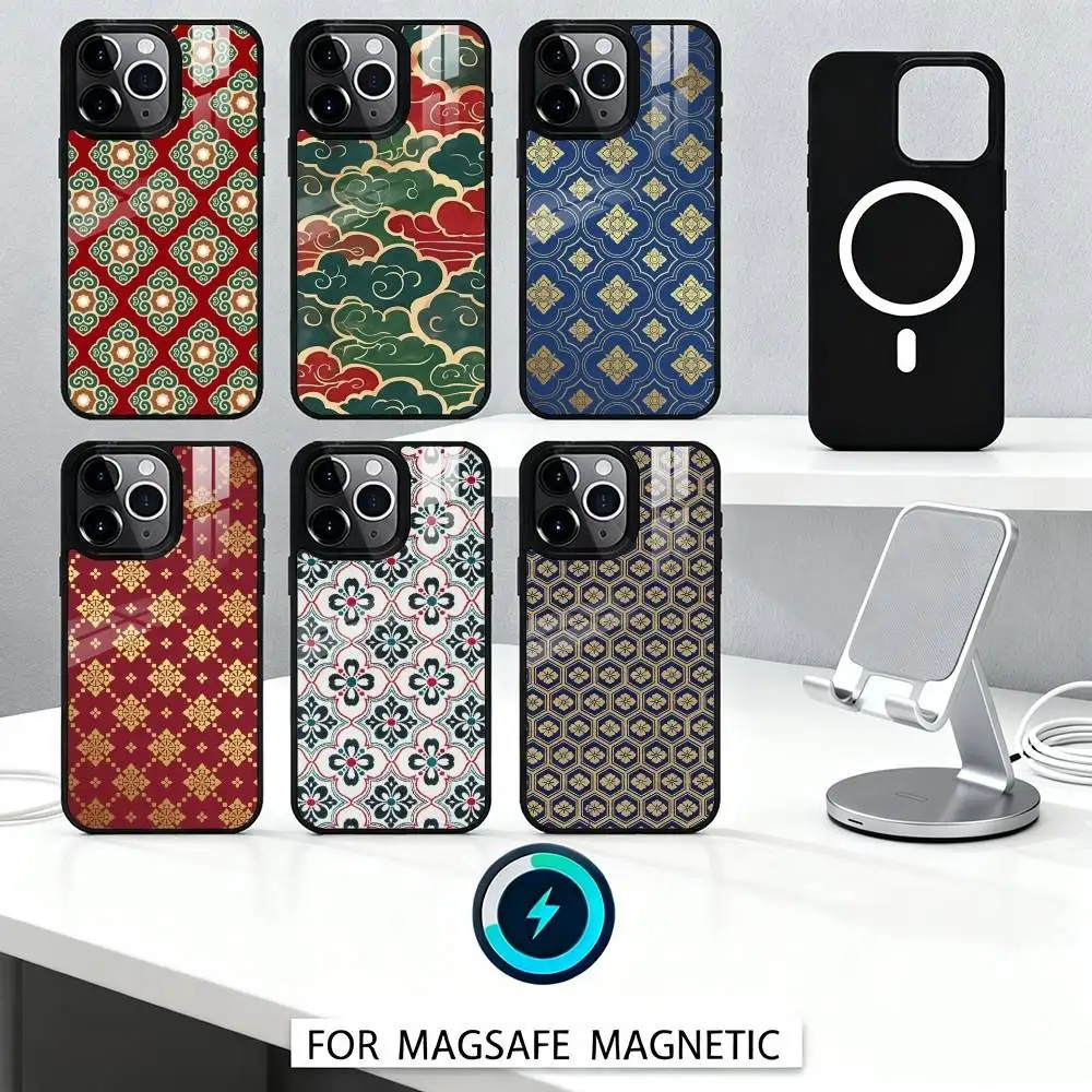 

C-Chinese A-Ancient pattern Phone Case Magnetic For iPhone17 16 15 14 13 12 Pro Max For Magsafe Wireless Charging Cover