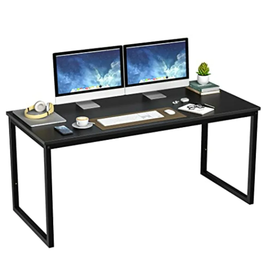 

55 Large Computer Desk for Home Office Black Simple Study Writing Desk Laptop PC Table with Modern Minimalist Design
