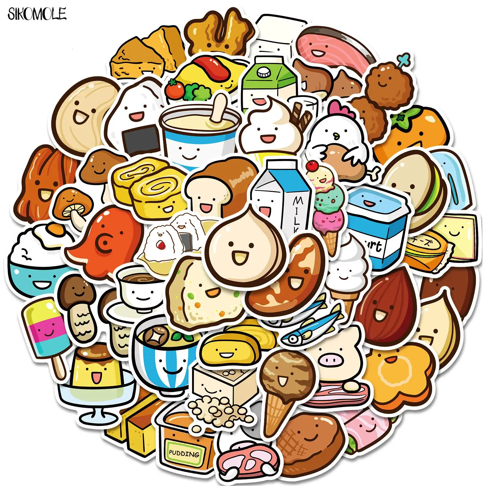 10/30/50PCS Cartoon Fruit And Vegetable Dessert Food Stickers Cute Children's Early Education DIY Toy Laptop Reward Sticker