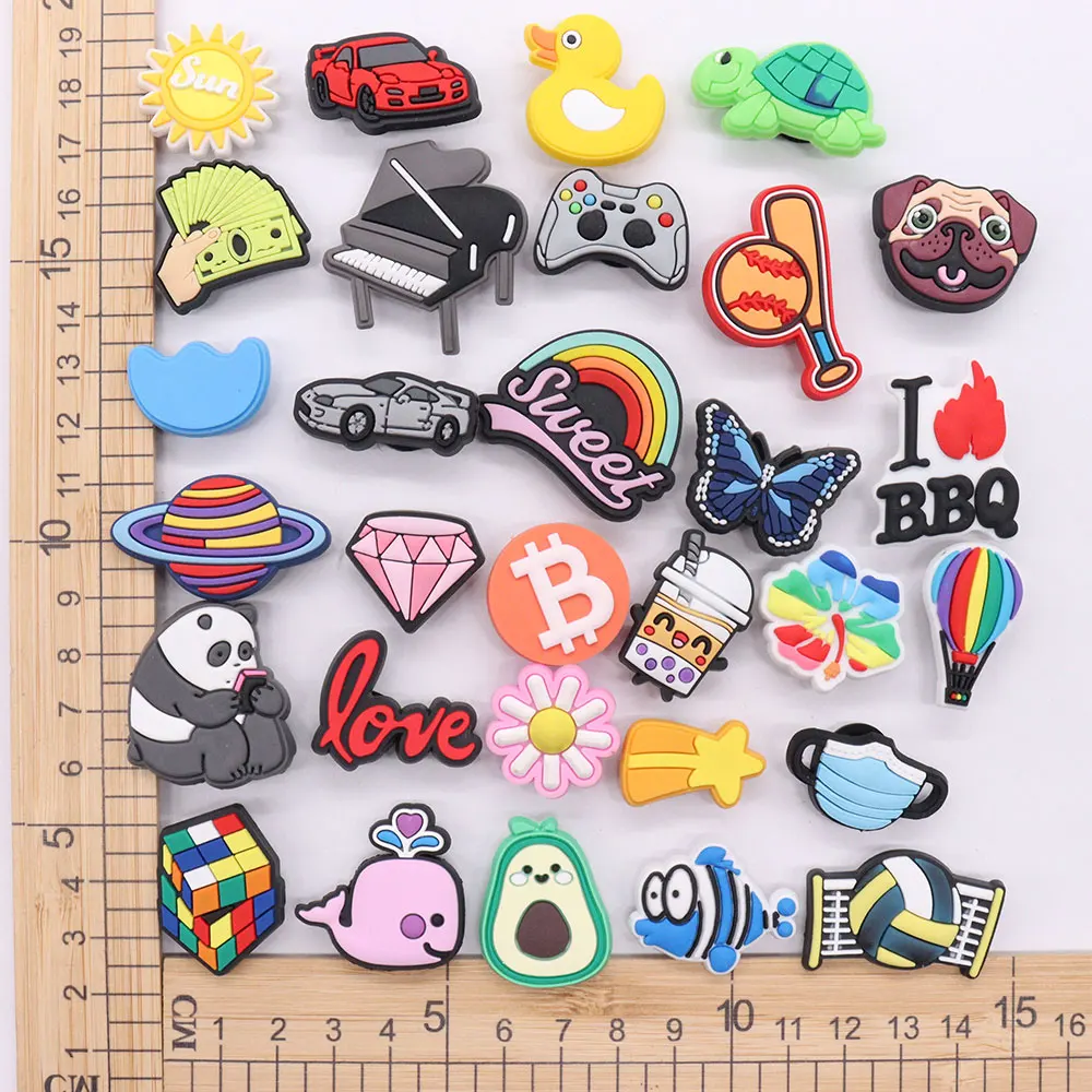 1-30PCS PVC Shoe Charms Butterfly Volleyball Diamond Whale Rainbow Buckle Clog Fit Wristbands Garden Shoes Button Decoration