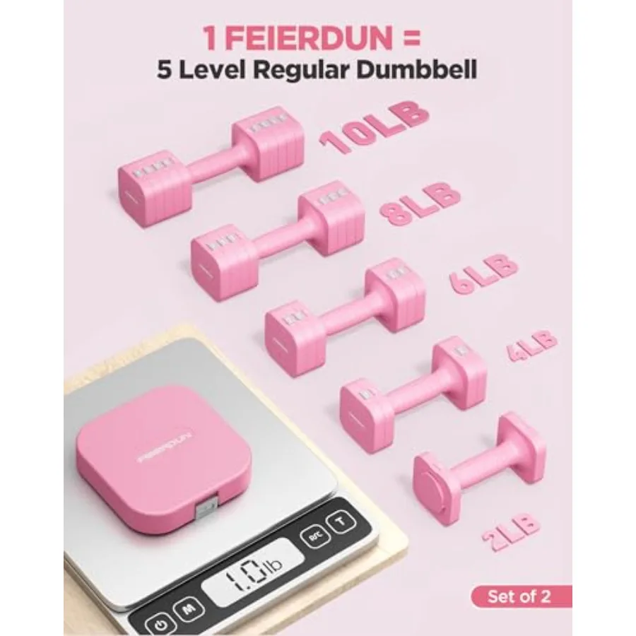 FEIERDUN 5in1 مجموعة دمبل قابلة للتعديل مكونة من 2 20 رطل 10 رطل أوزان يدوية للنساء 1sAdjust DualStable مجموعة الدمبل للنساء Home G #2