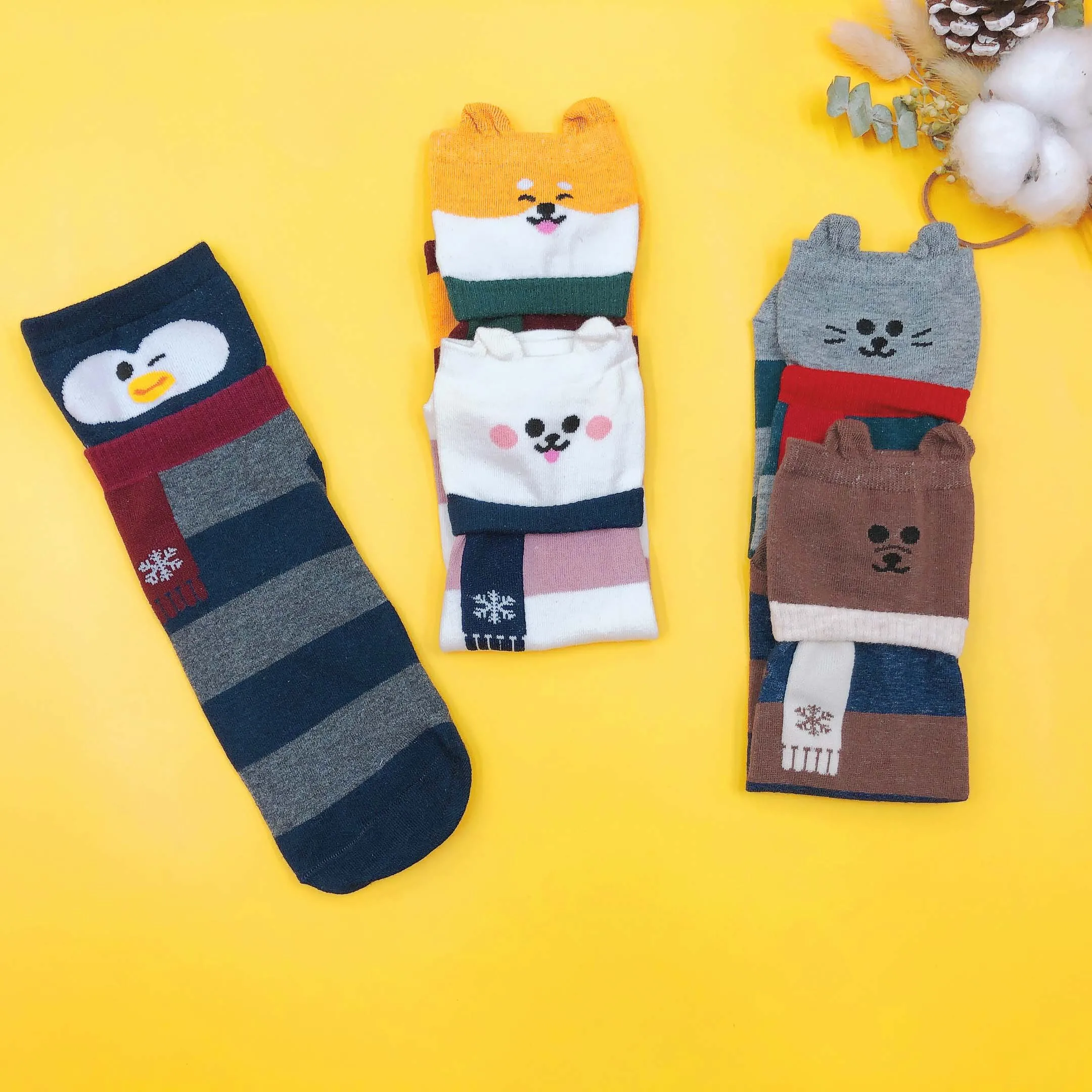 5 pairs lot pack women socks autumn winter Cartoon cute cotton Warm korean japanese style fashion ins funny happy scarf Kawaii