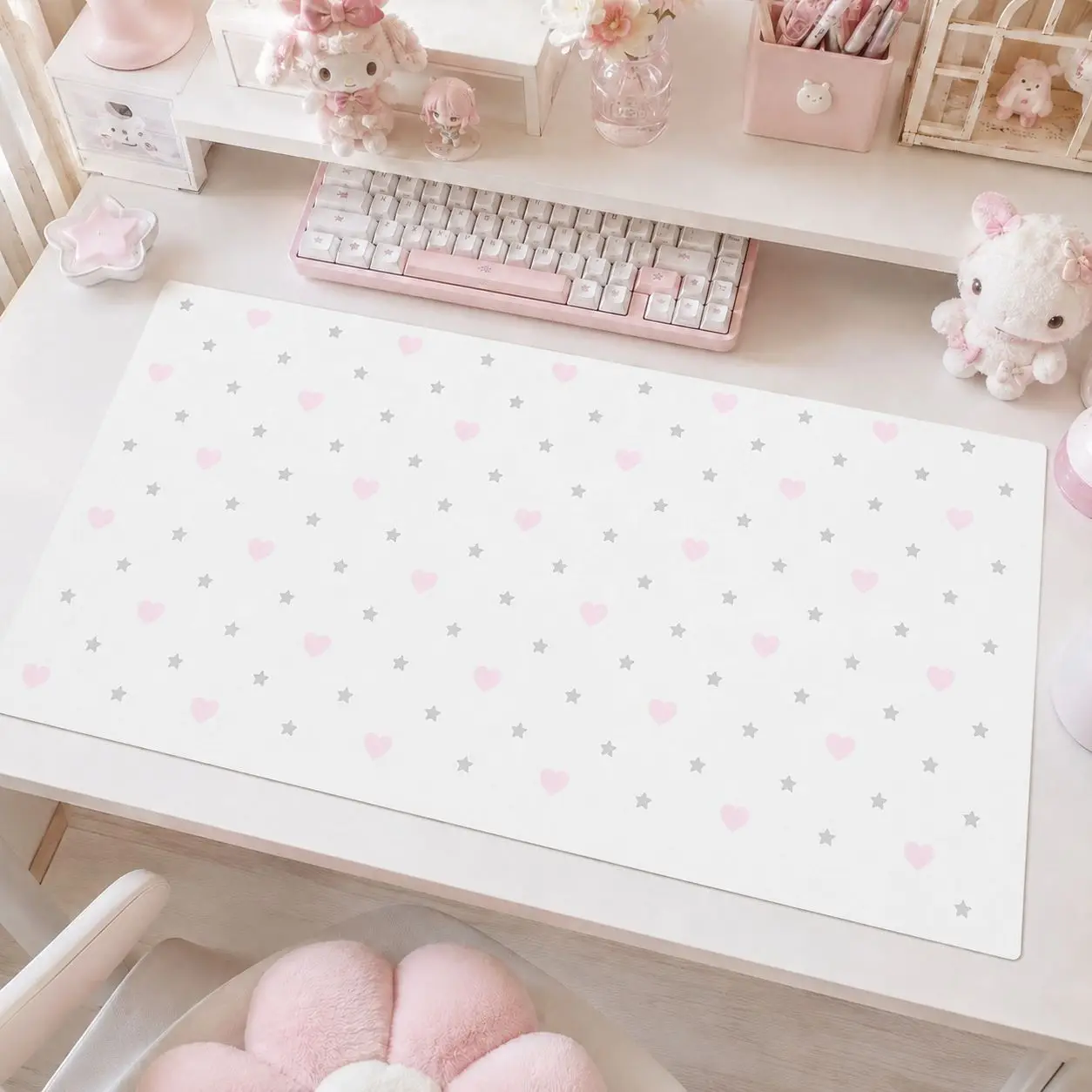 Leather PU Mouse Pad Minimalist Pink Love Heart Star Wave Dots Mouse Pad Office Desk Mat Waterproof Non-Slip PU Desk Blotter Pad