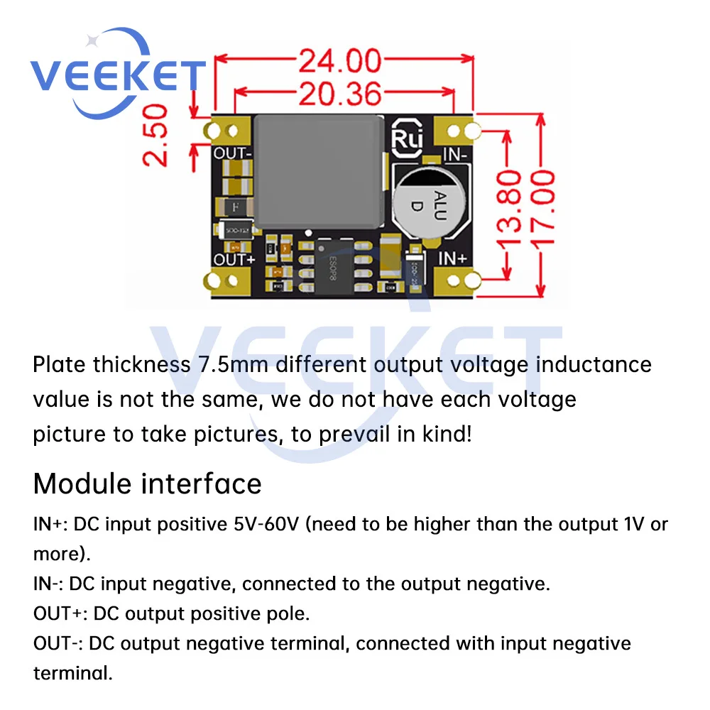 Módulo reductor de DC-DC DC5-60V a DC3.3V DC5V DC12V módulo reductor conversión de energía Mini módulo regulador adaptador de corriente