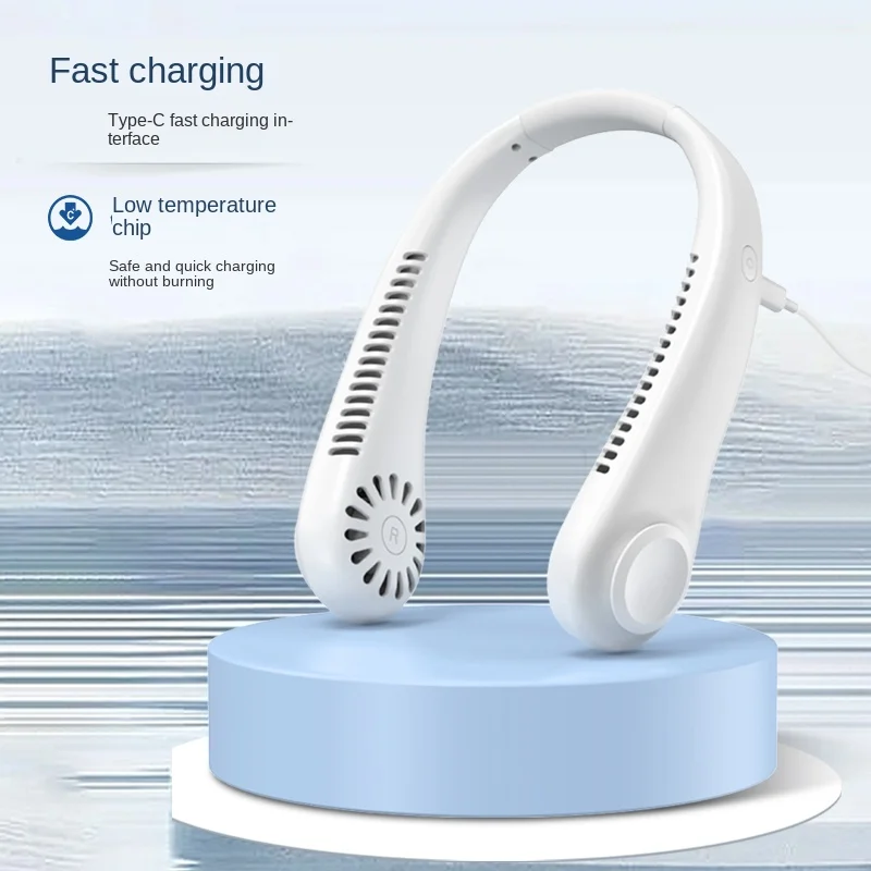 The new neck hung fan usb charging lazy and then type small fan student office movement leaves hang neck fan