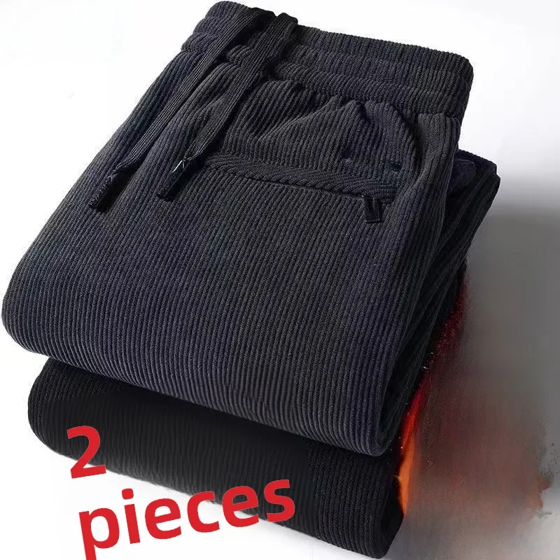 

Мужские рабочие брюки из вельвета на флисовой подкладке с эластичным поясом, повседневные, износостойкие, свободного кроя, для строительных работ