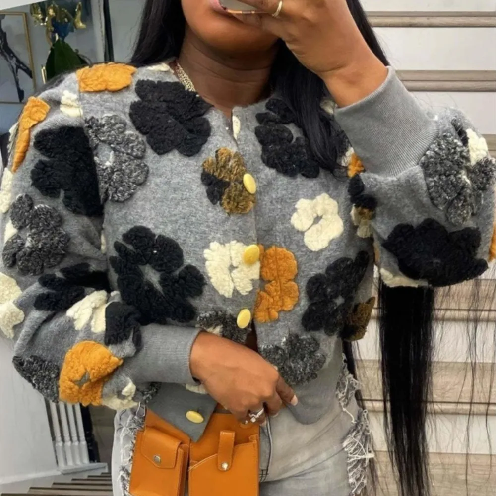 Fashion Plush Jacquard Long Sleeve O Neck Jacket Women's Coat Autumn Winter New Casual Loose Sports Jacket Cardigan Coat Female