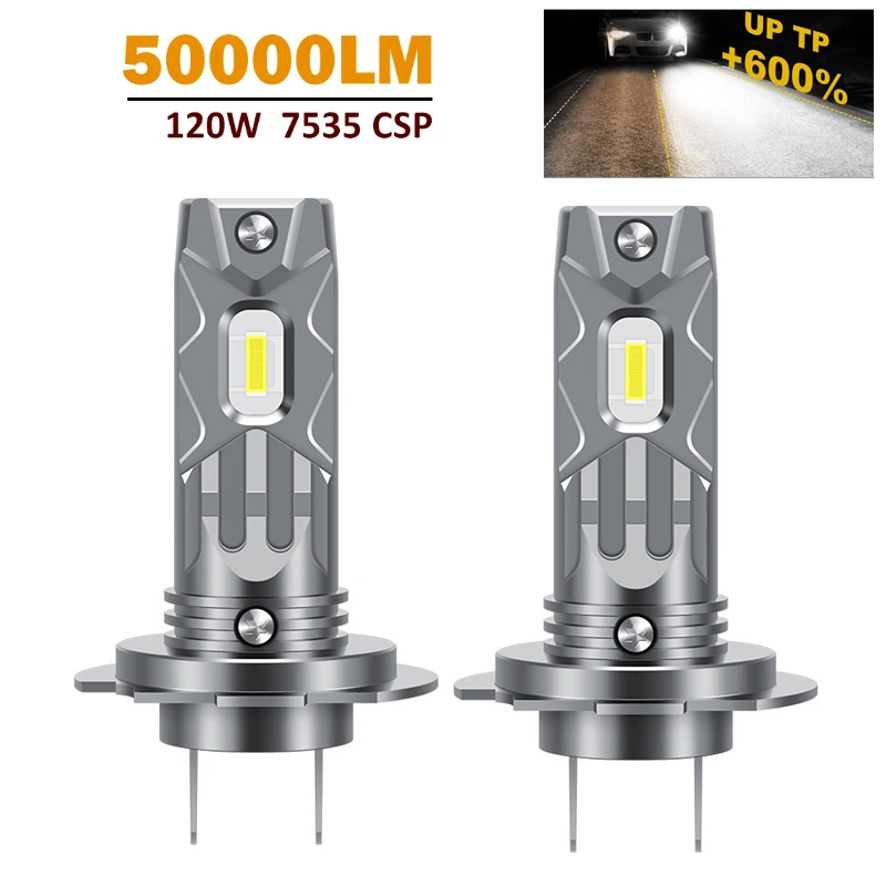 Turbo H7 LED Car Headlight Bulbs 50000LM 120W Mini Auto Lamp 7535 CSP Wireless Plug and Play 6000K White 12V Turbo With Fan