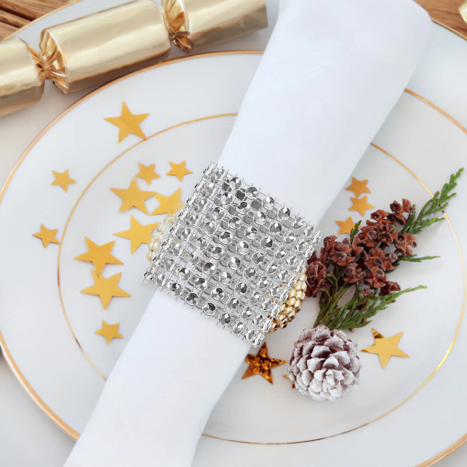 

Number Napkin Ring Wedding Decor Rings Hollow Out Crystal Silver Dining Room Table