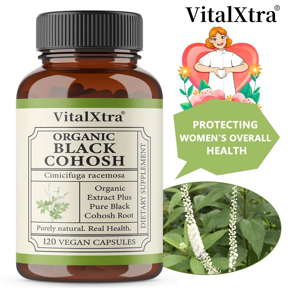 

Herbal Roots Organic Black Cohosh Root, Extra Strength, Menopause and Menstrual Support for Women, 120 Capsules, Vegan