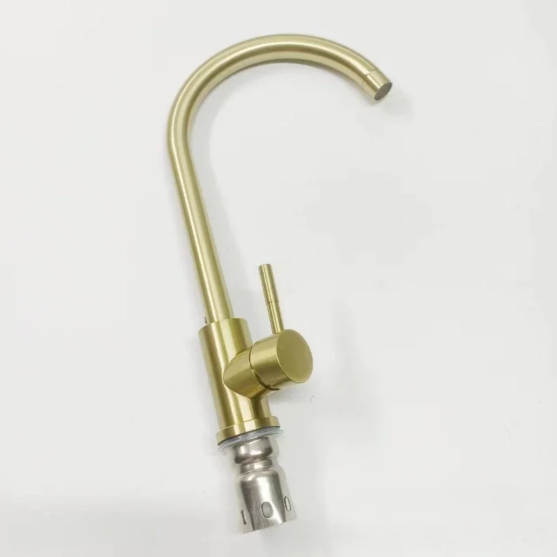 Rubinetto da cucina dorato Miscelatore per lavello caldo e freddo spazzolato in acciaio inossidabile 304 con bocca girevole per lavello da cucina