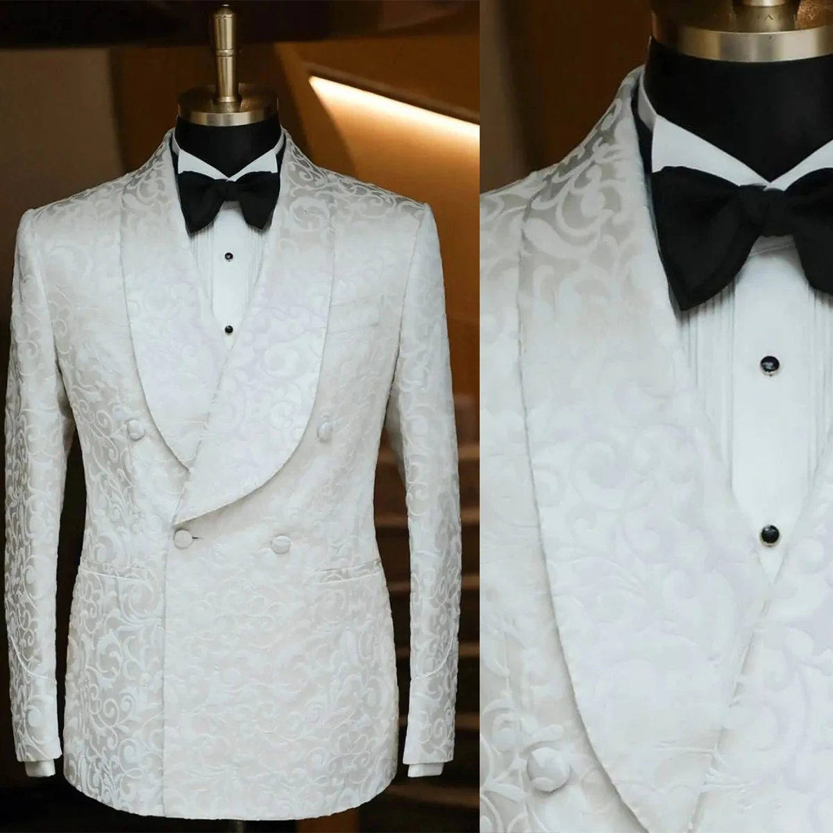 Luxury Men's Suits Tailored One Piece Blazer One Button Sheer Lapel Jacquard Tuxedo Wedding Groom Formal Customized  Plus Size