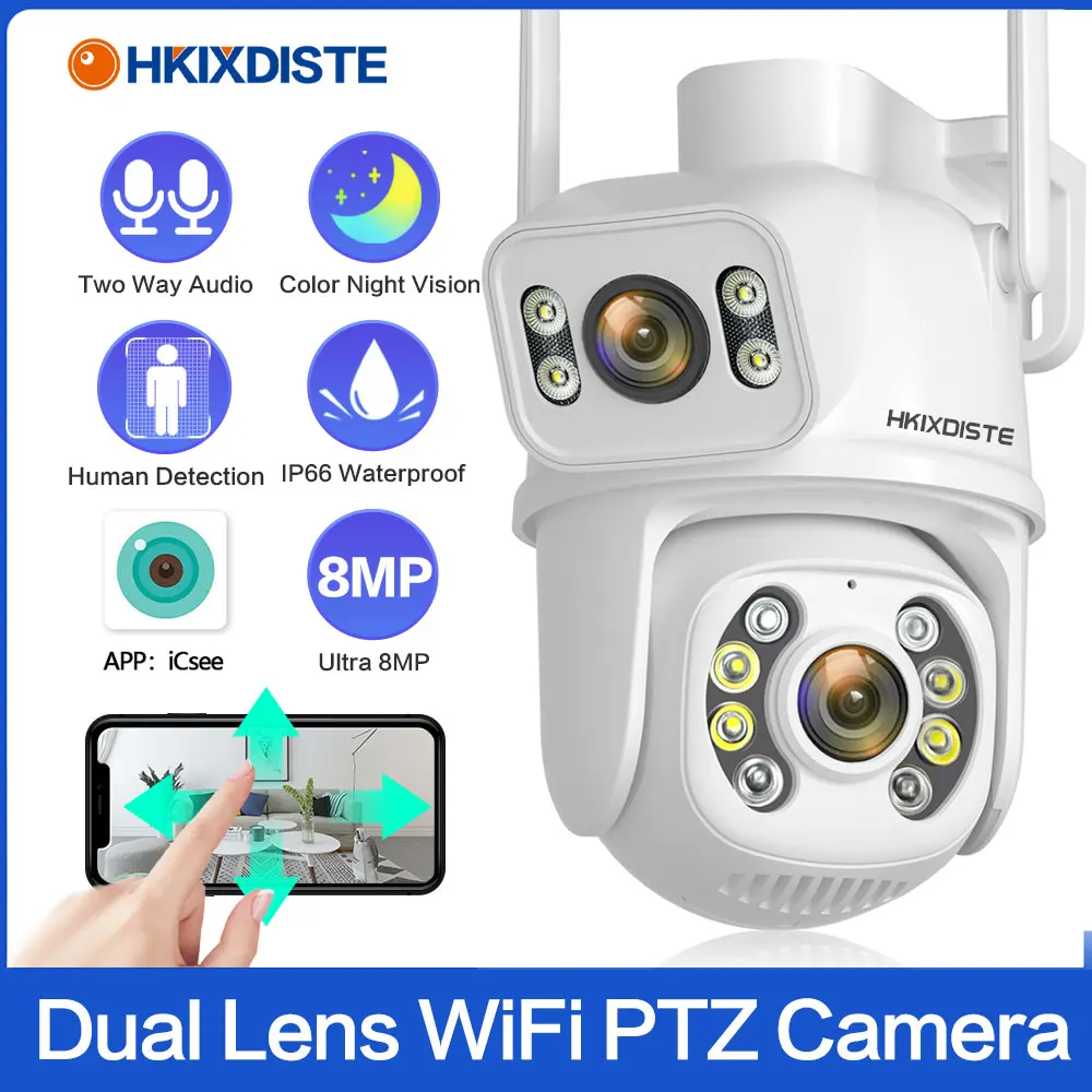 

Dual Lens Audio 4K IP Camera Street 8MP PTZ WiFi IP Camera Security Protection CCTV Surveillance Camera Support NVR For ICSEE