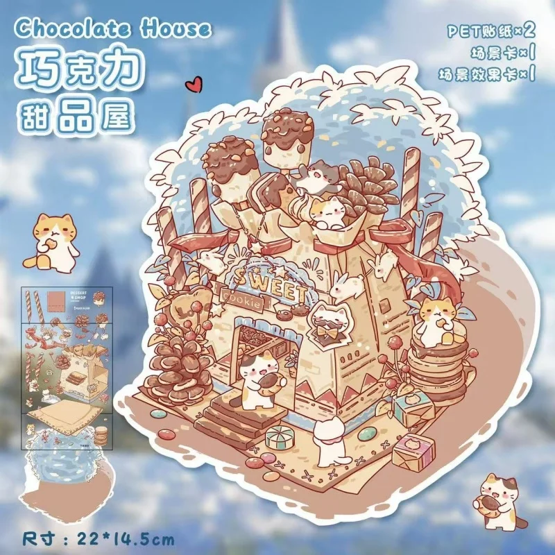 40pc 스티커 3D 풍경 스티커 컬렉션 도서 앨범 만화 장면 DIY 장난감 게임 축제 생일 선물 아이 소녀 어린이를위한 ﻿