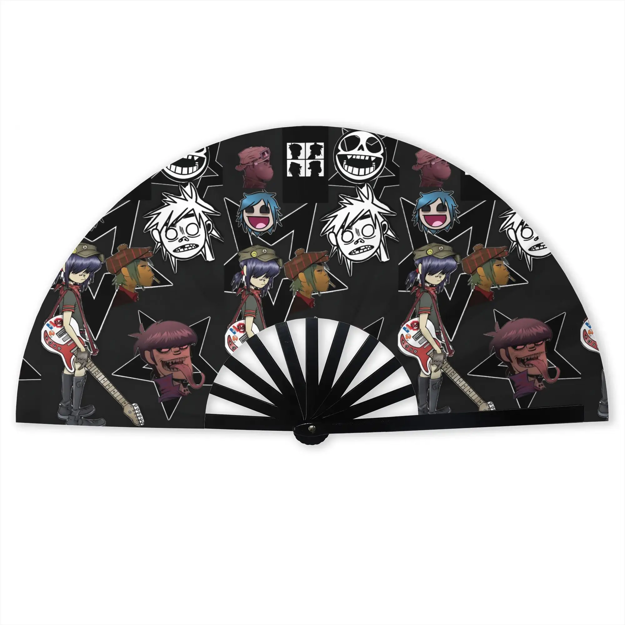 G-Gorillazes Virtual Movie Stylish Hand Fan Men Cartoon Polyester Fan Aesthetic Costume Prop Folding Fans For Wedding Party Gift