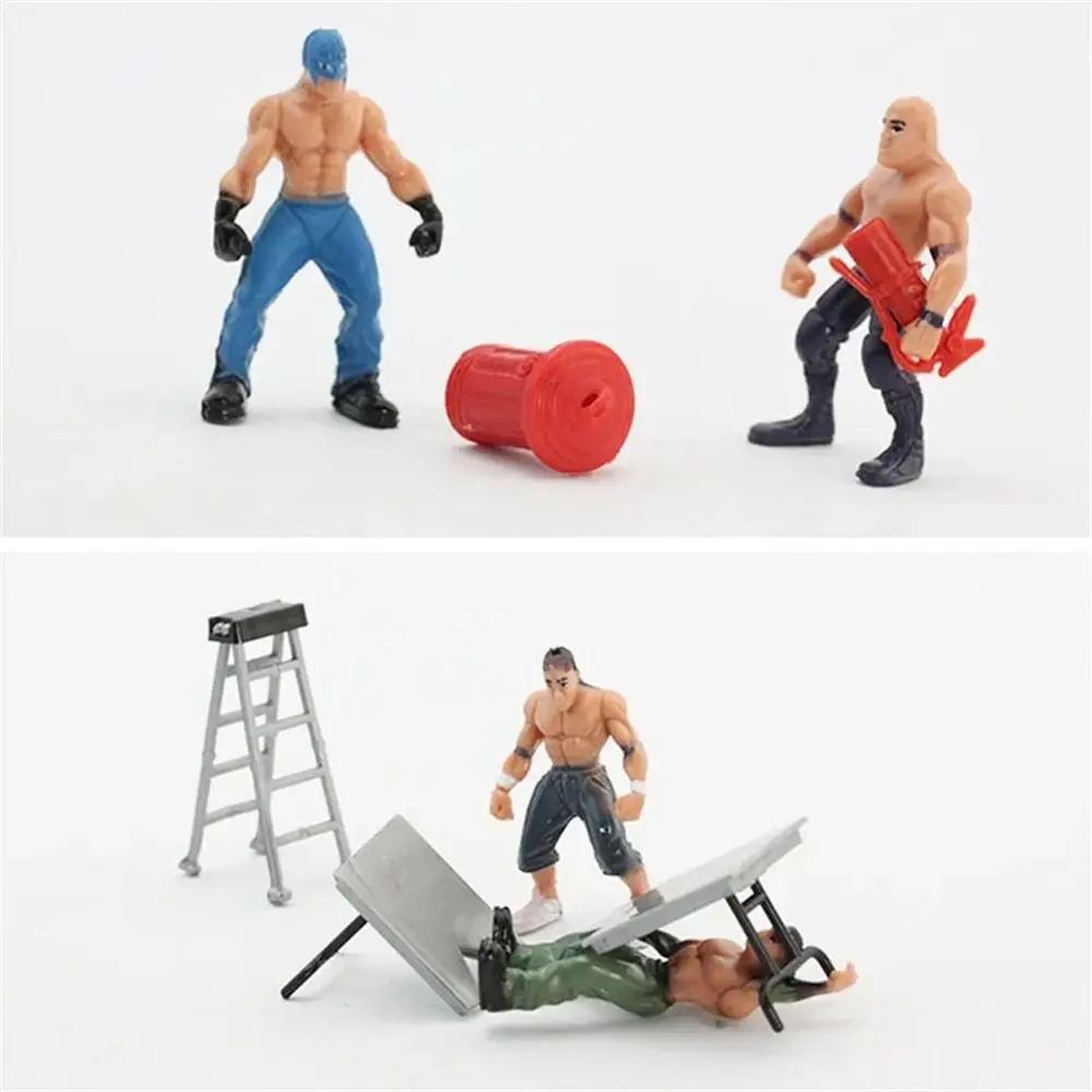 Fighting Station Wrestling Toys Wrestler Athlete Assembled Wrestling Figure Arena Cage Miniature Toys Gladiator Model Set