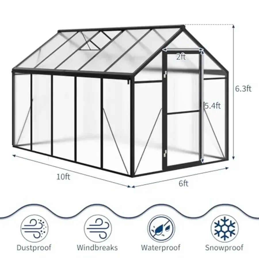 Feet House, Houses for Outside, Polycarbonate House with Aluminum Frame, Lockable Door and Ajustable Roof Vent for Backyard, Ho
