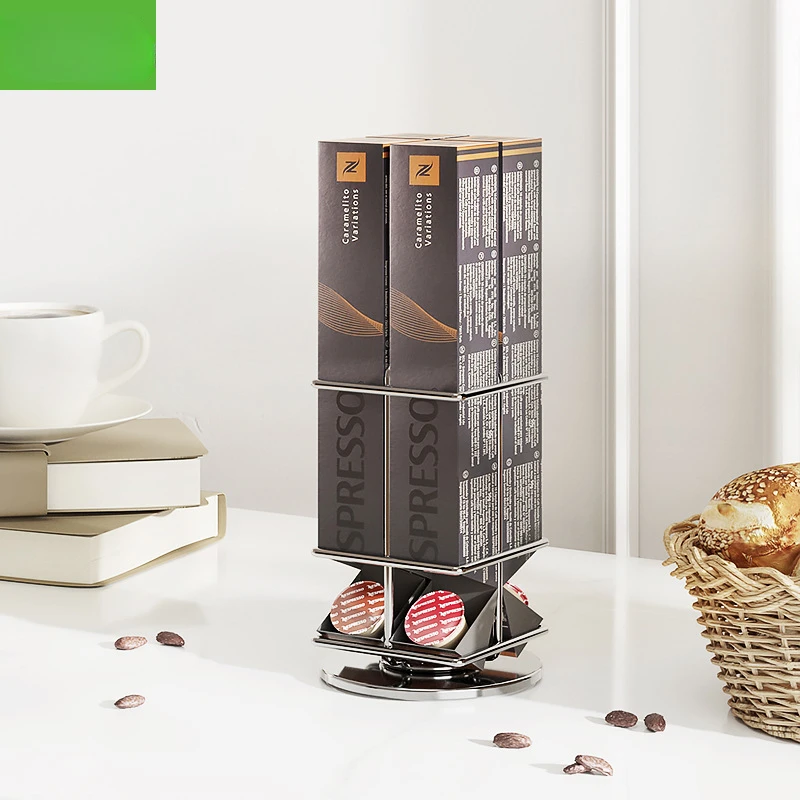 네스프레소 캡슐 박스용 커피 캡슐 보관 랙, 실버/블랙 디스플레이 도금, 금속 스탠드, 회전 홀더, 공간 절약형 