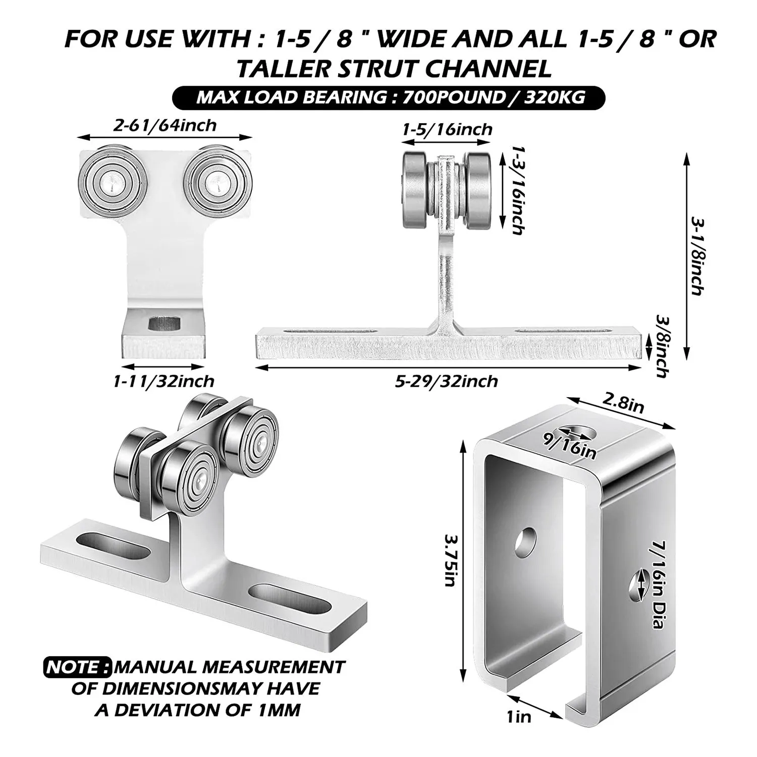 4 Wheel T Trolley Assembly Channel Trolley Track Hanger 2 Pcs Electric Hoist Installation Roller 2 Pcs Trolley Support