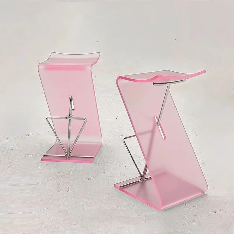 Home living room chair dopamine high chair designer creative bar chair acrylic pink chair Z-shaped stainless steel bar chair