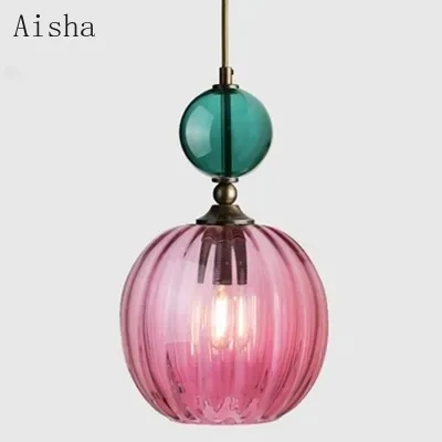 Nordic Stained Glass Chandelier Restaurant Bar Bedside Creative Bedroom Personality Model Room Pendant Lamp Home Decor