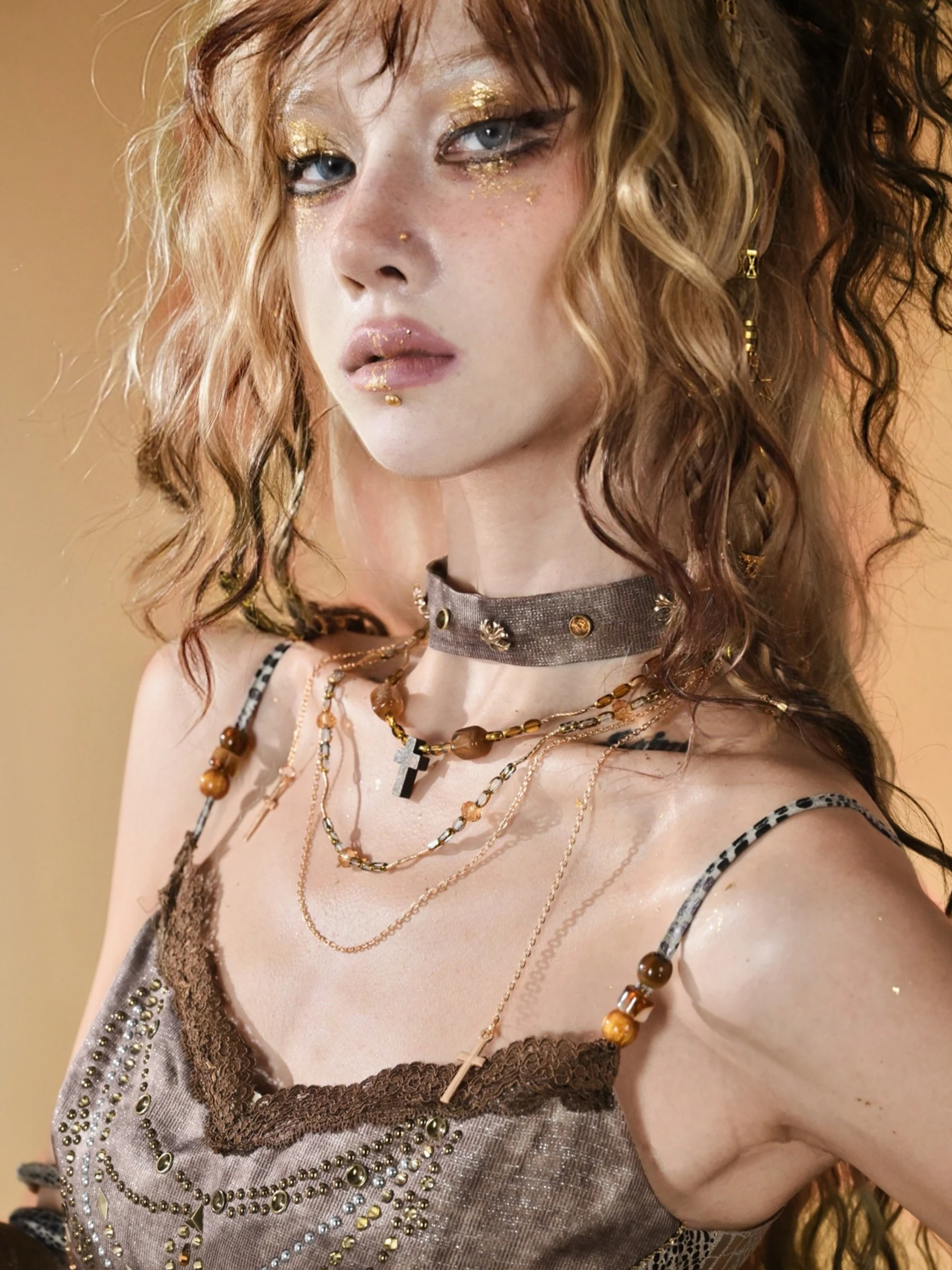 Original Design Snakeskin Pattern Retro Hot Girls Vagabondage Beading Choker Vintage Two Pieces Necklace