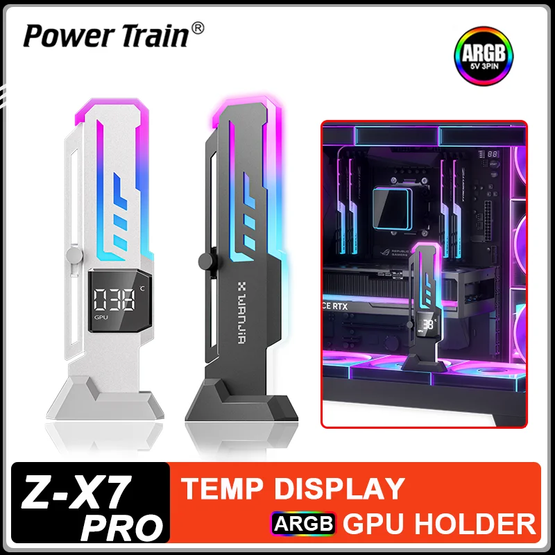 

Power Train Z-X7 Pro ARGB GPU Support Bracket with Digital Display 5V 3Pin ARGB Graphics Card Holder Adjustable Screw Brace