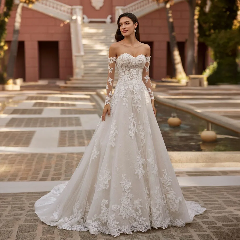 Amazing Sweetheart  Lace Wedding Dresses with Detachable jacket Appliques Off Shoulder  A-Line Bridal Gown Customized