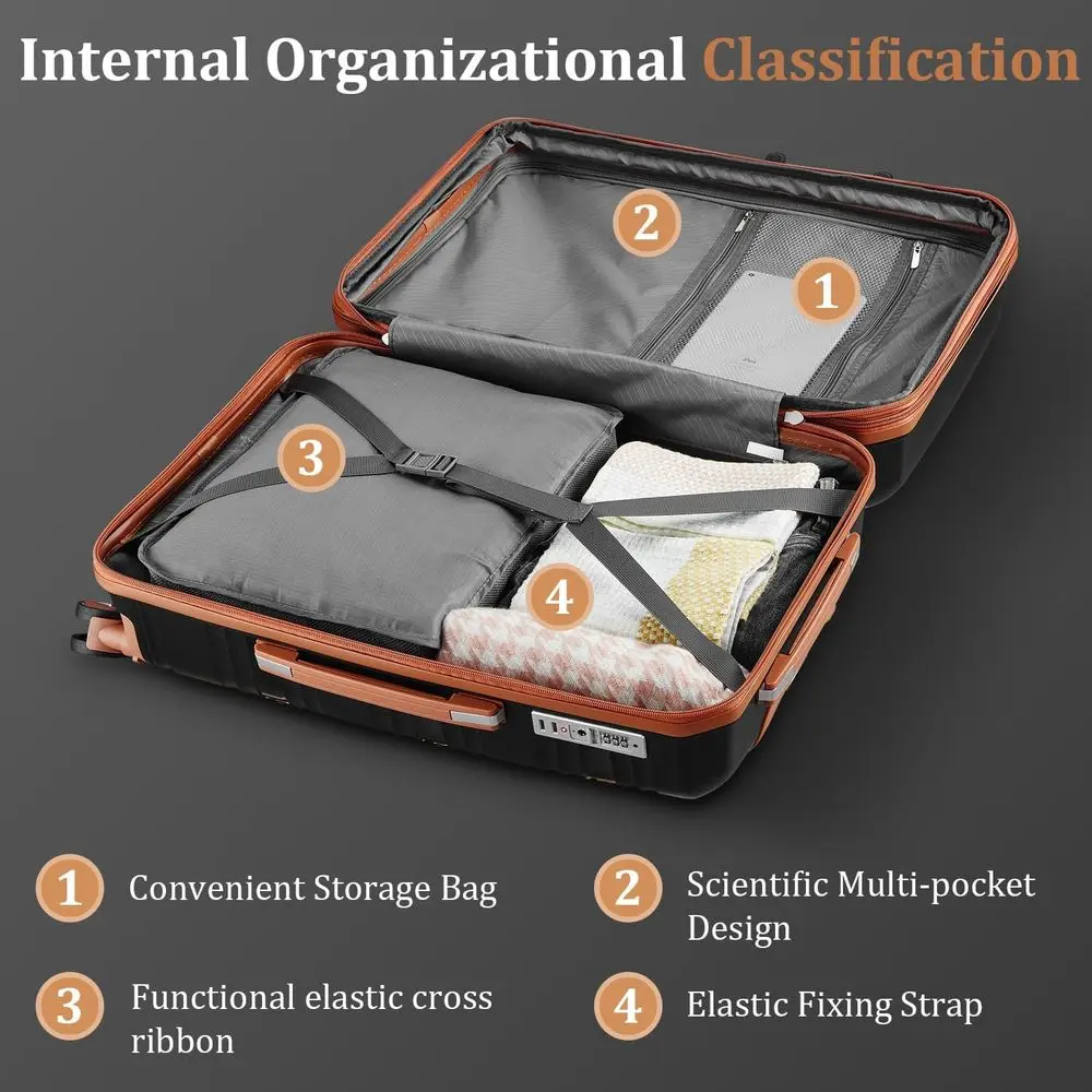 Expandable Hardshell Luggage Set with Spinner Wheels and TSA Locks - Black, Carry-On Sizes (14in/20in)