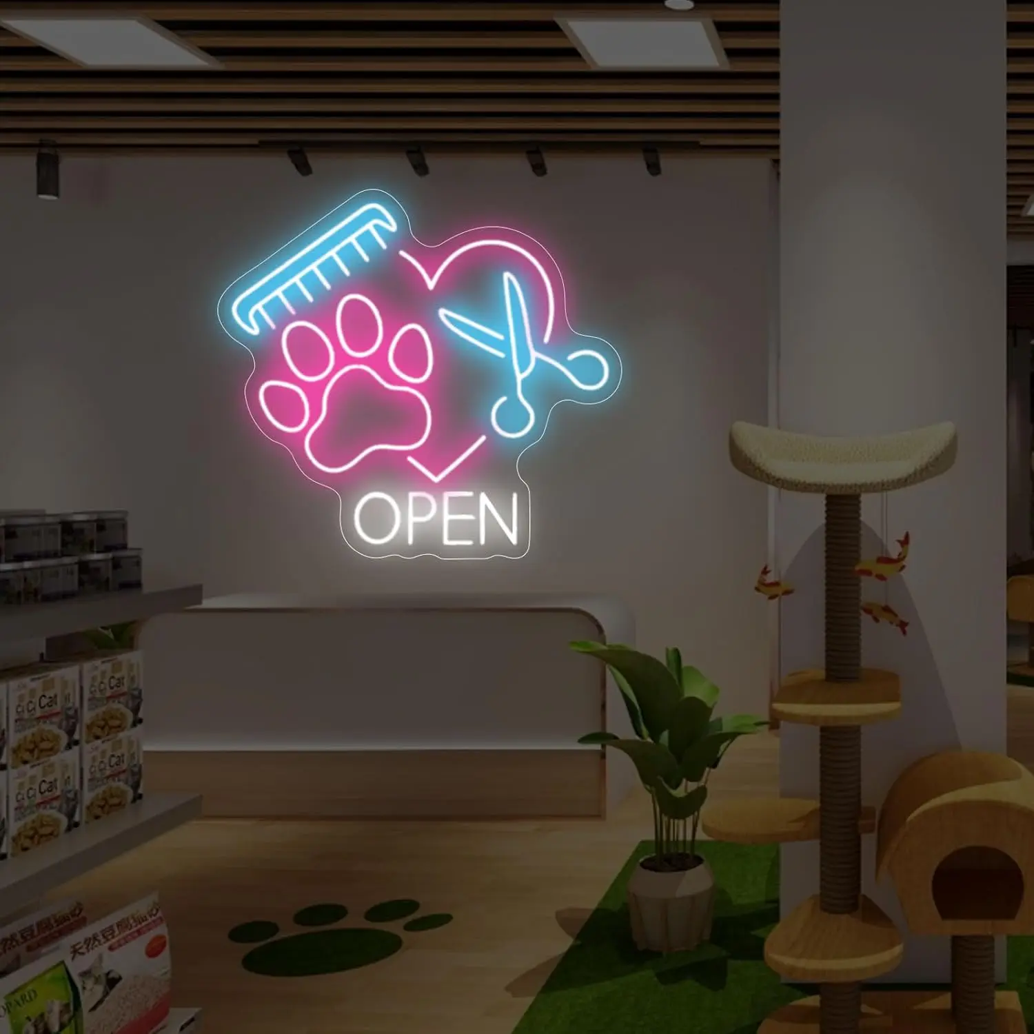 Pet Shop Welcome Sign Open Neon Sign USB Dimmable Pet Spa LED Neon Light Pet Stores Animal Clinics Party Home Decoration