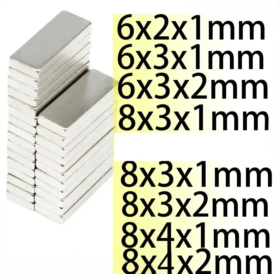 

N35 N52 6x2x1 6x3x1 6x3x2 8x3x1 8x3x2 8x4x1 8x4x2 Rectangle Square Neodymium Tiny Strong Magnet Search Magnetic Block Magnets