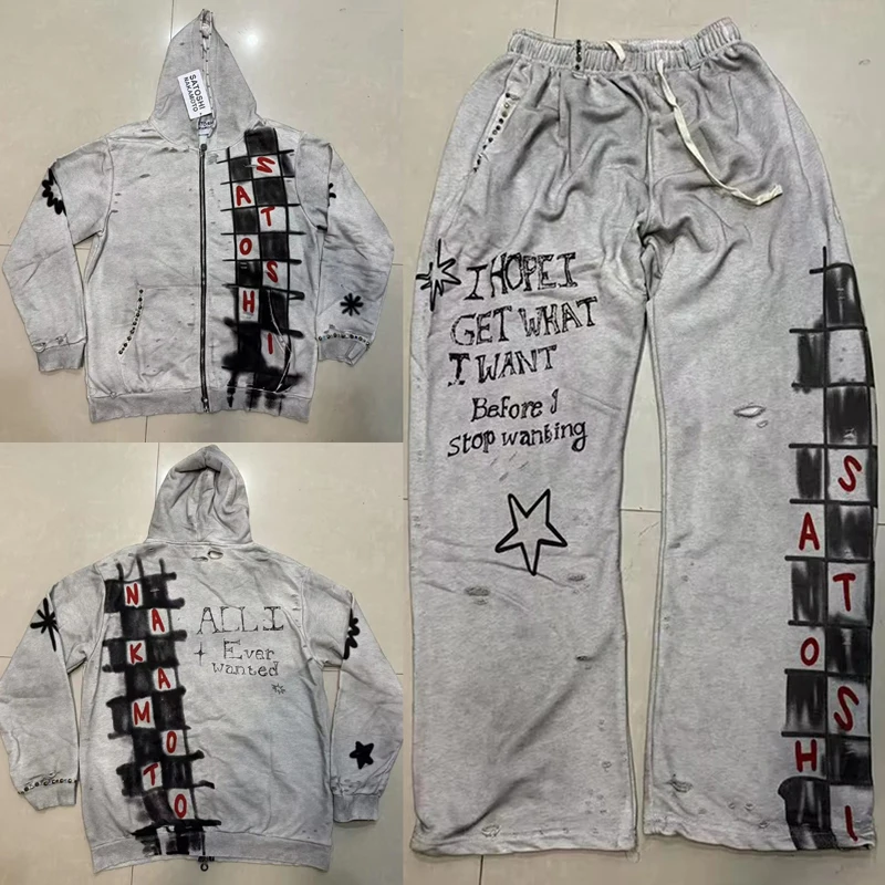 High Street Trendy Set SATOSHI NAKAMOTO Casual Pants Autumn Winter High Quality Men's Women's Loose Sweatpants