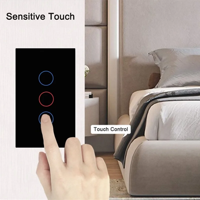 Tuya Smart EU Standard 3 Gang Switch Wireless Home Automation Wifi Light Voice Control Wall Touch Switch Support Alexa Google