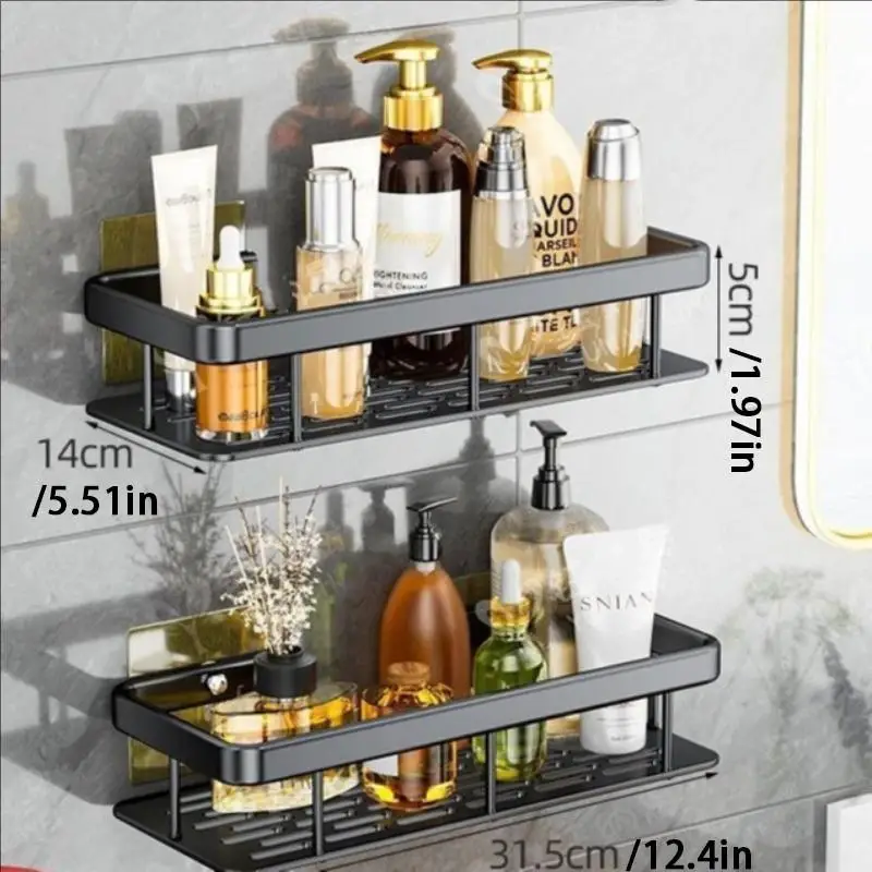 Black Rust-Proof 2-Pack Polished Metal Bathroom Shelves-Wall-Mounted No-Drill Hanging Shower Caddy for Shampoo,Space-Saving