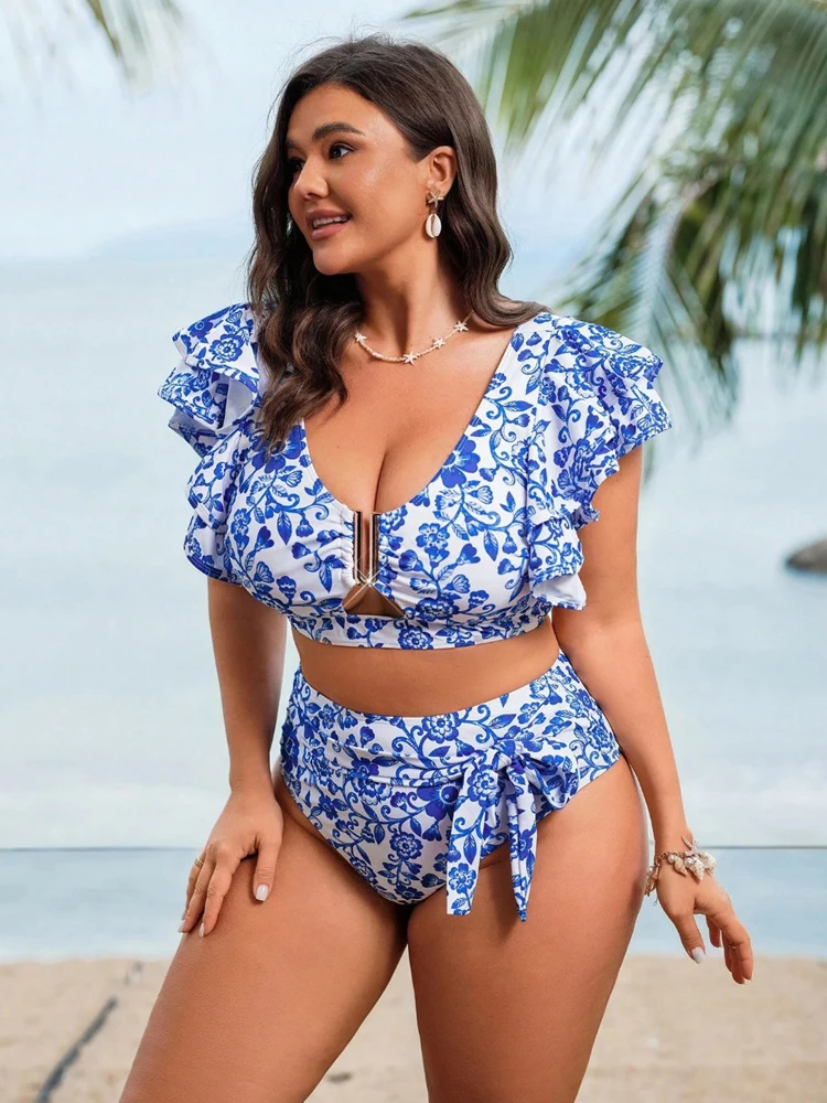 

Большой размер, сексуальный цельный купальник с лямкой на шее, женский купальник с v-образным вырезом для полных женщин, пляжная одежда, купальный костюм, монокини, купальный костюм