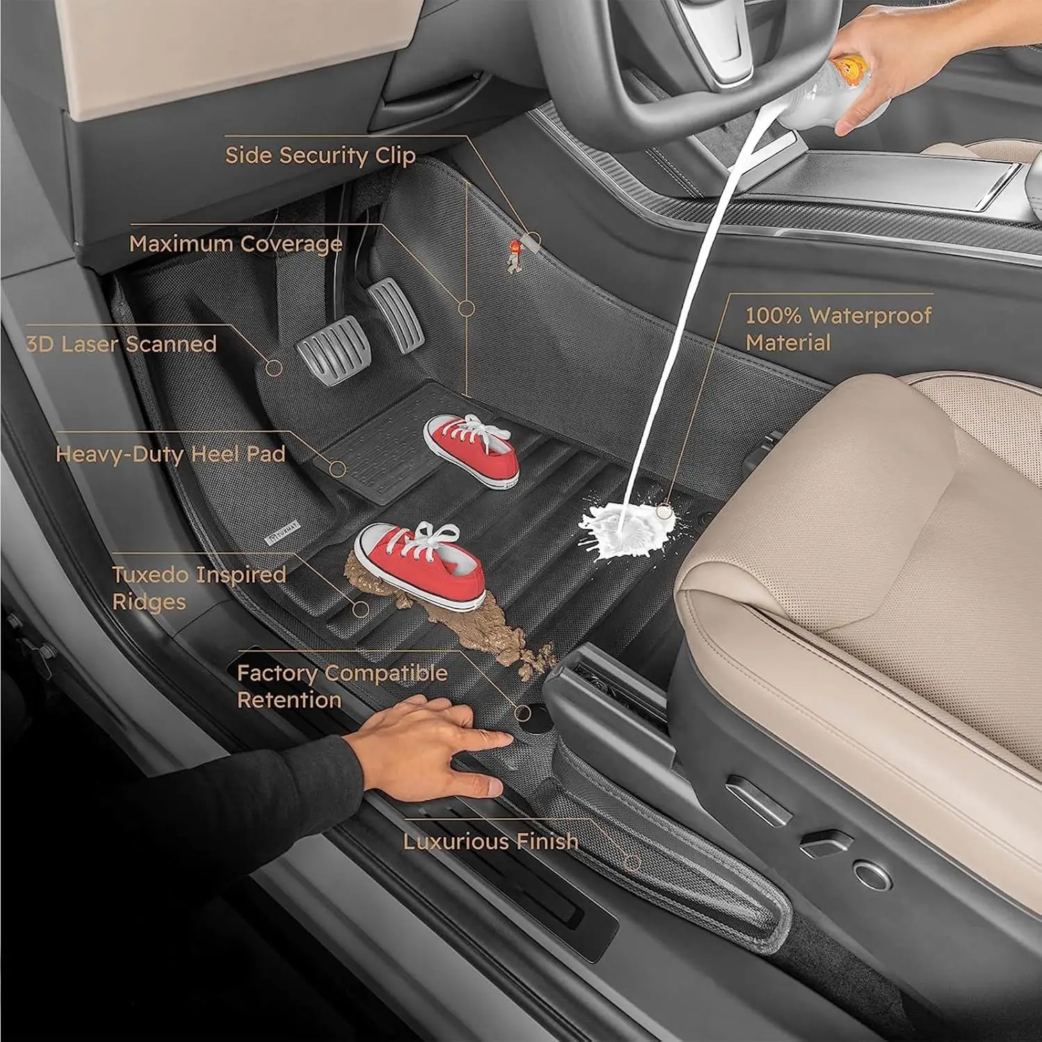 

All Weather Rubber Floor Mats Raised Edge Anti-Slip Liners for Honda Accord 2008-2013