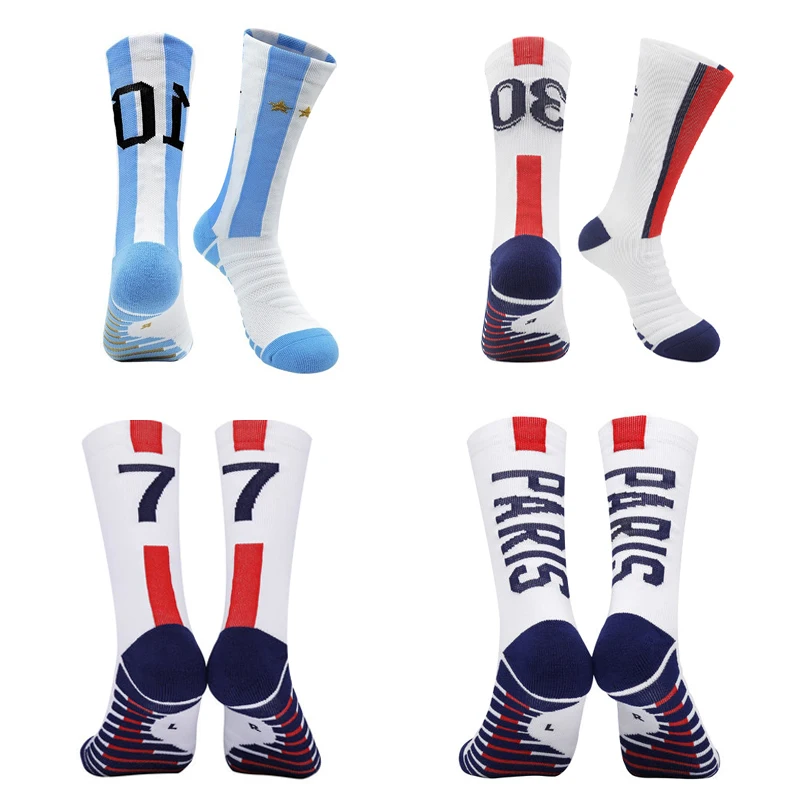 Messi 30 players 1 10 number pair Soccer Basketball training Socks Sports Socks Non-slip Durable Skateboard running Socks