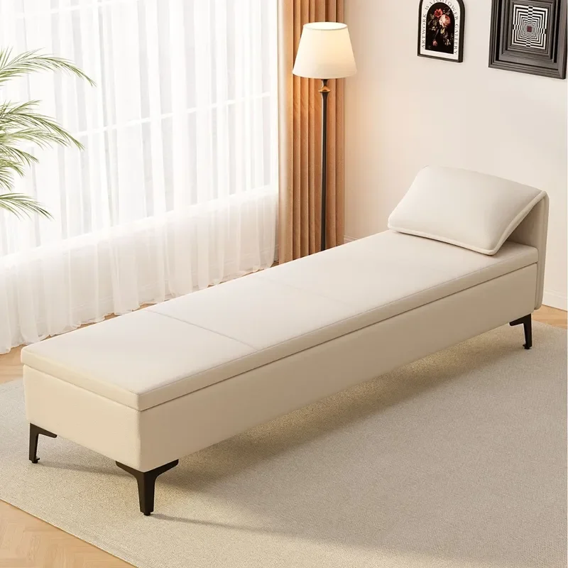 for European Style Long Sofa Stool Cat Scratching Leather Storage Bench Shoe Changing Seat for Doorway Light Luxury Design