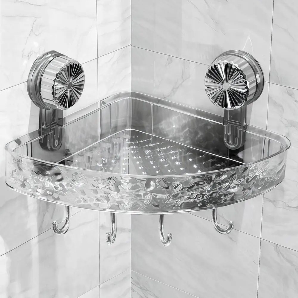 Corner Shower Organizer Water Ripple Suction Cup Rack Bathroom Wall Mounted Storage Holder Punch Free Shelf