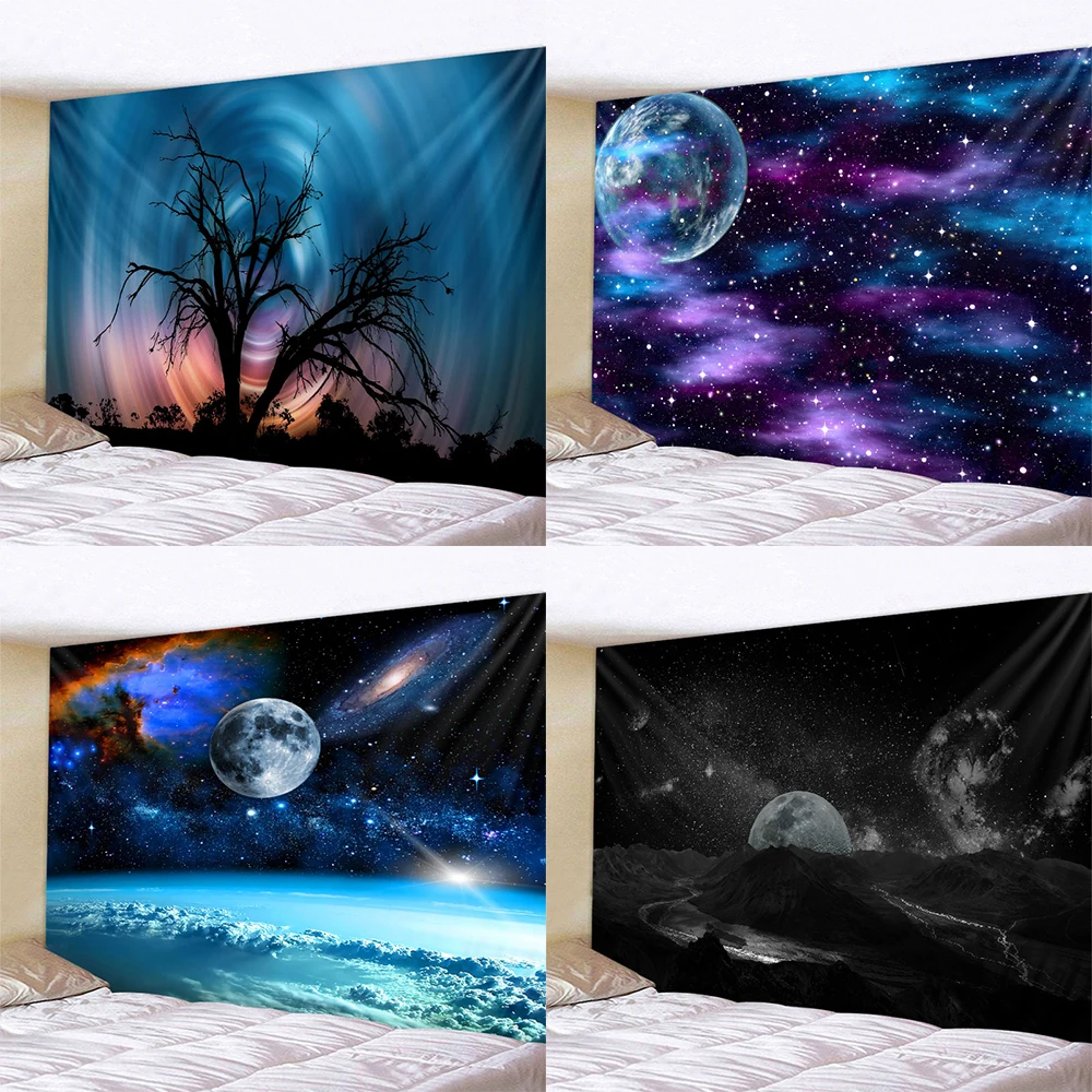 Milky Way Night Sky Tapestry Moon  Starry  Landscape  Bohemian Psychedelic Home Living Room Bedroom Decoration