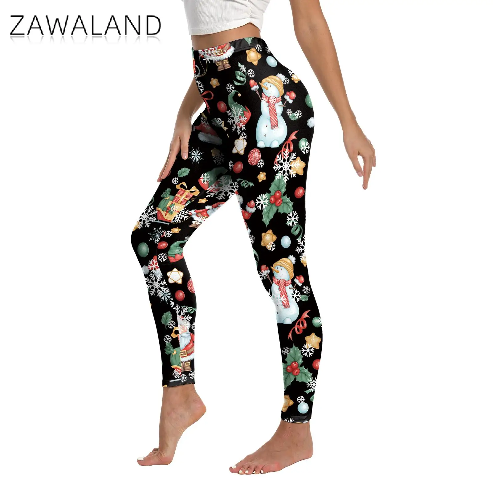 Zawaland Yoga Leggings for Women Sports Workout Pants Santa Claus Printed High Waist Trousers Sportswear Christmas Leggings