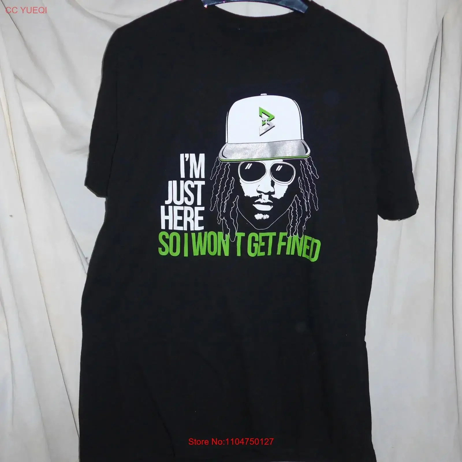 BEASTMODE Marshawn Lynch I m just here so won t get fined Authentic Shirt XL vintage Washed Slightly Breathable Stretched