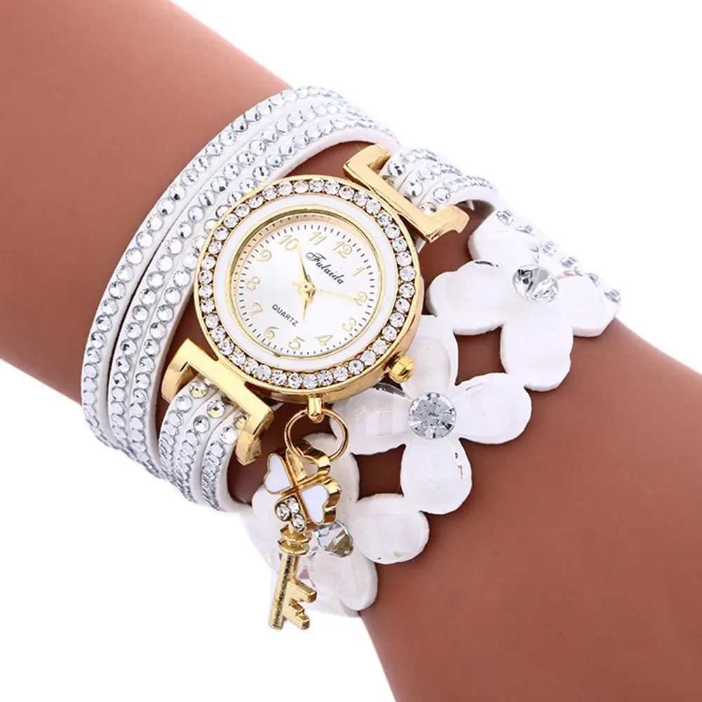 Montre-bracelet en cuir diamant pour femme, fleur de ficelle, montre-bracelet pour femme, mode décontractée