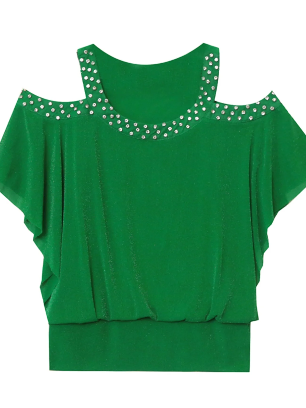 Summer Me oulder Bared ort Sve round Ne T irt Damen Faion Strass Slim Fit Top Trendy Korean Sle Pendeln