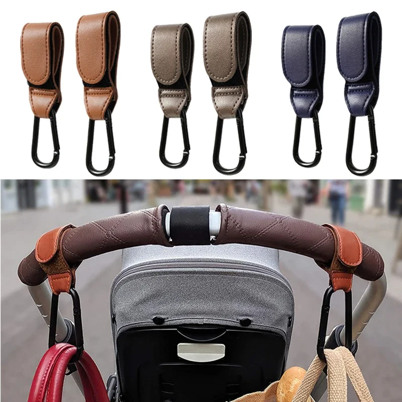 2pcs PU Leather Baby Bag Stroller Hook Pram Cart Organizer 360 Degree Rotatable Hook High-quality Crochet Stroller Accessories