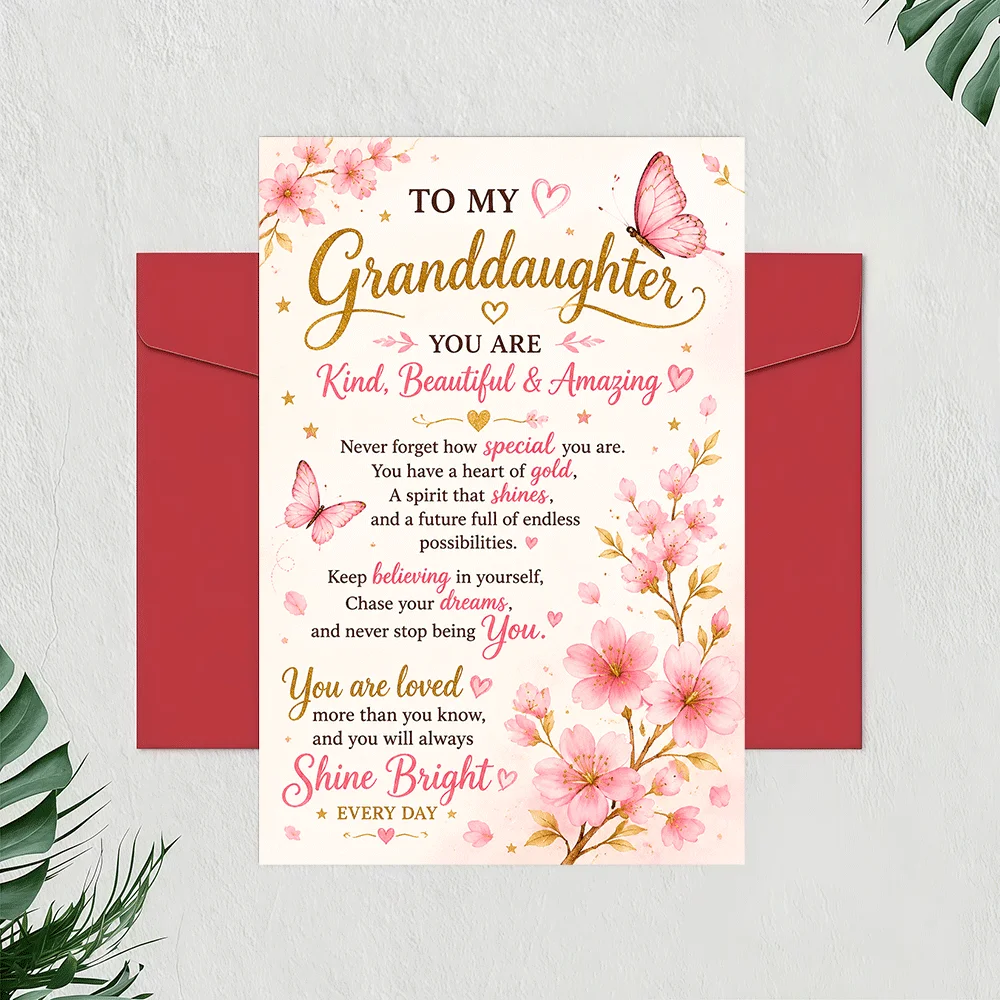 1 Greeting Card + 1 Envelope, Inspirational Card for Granddaughter, Sincere Birthday or Graduation Gift, Floral Butterfly - view 4
