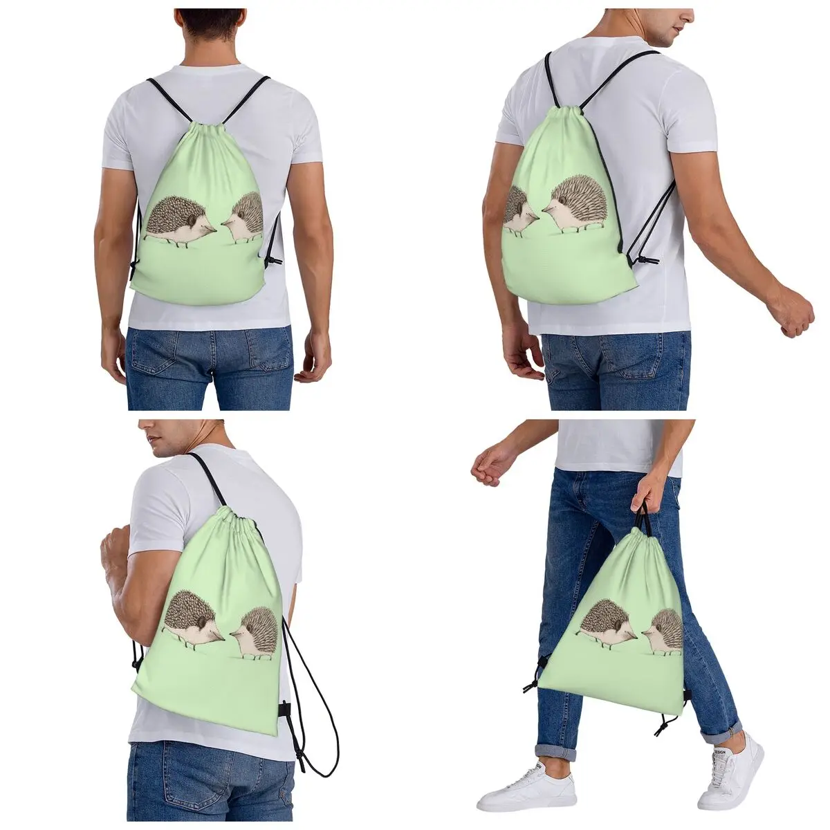 Two Hedgehogs Backpacks Casual Portable Drawstring Bags Sundries Bag Book Bags For Travel Students