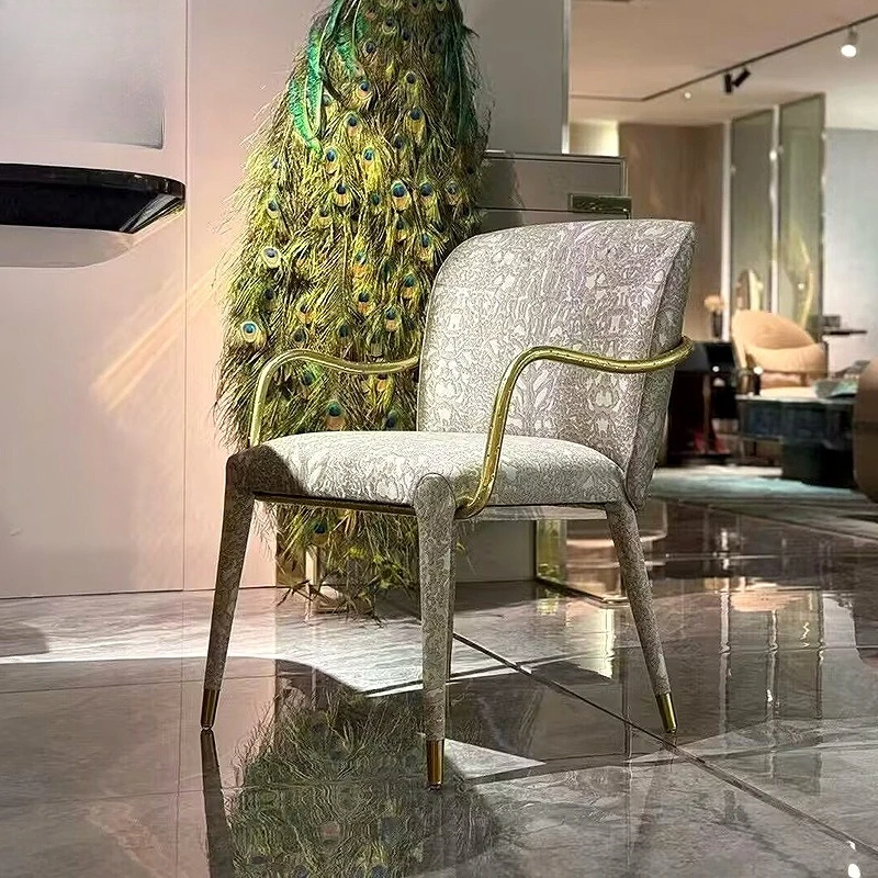 Light luxury art sense metal dining chair villa home leopard print high-end designer armchair
