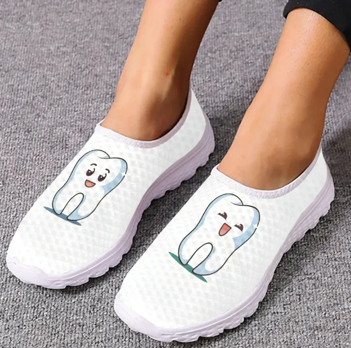 Lovely Cartoon Tooth Pattern Mesh High Quality Sneakers Women Men Teenager Casual Fashion Custom Made Tennis Flat Couple Shoes